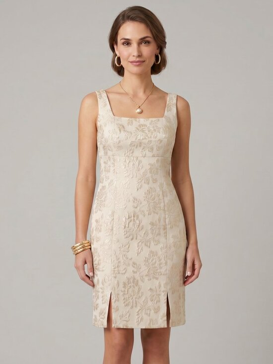 Evan Picone Dresses & Skirts - Evan Picone Gold Floral Brocade Sheath Dress Size 6 Cocktail Wedding